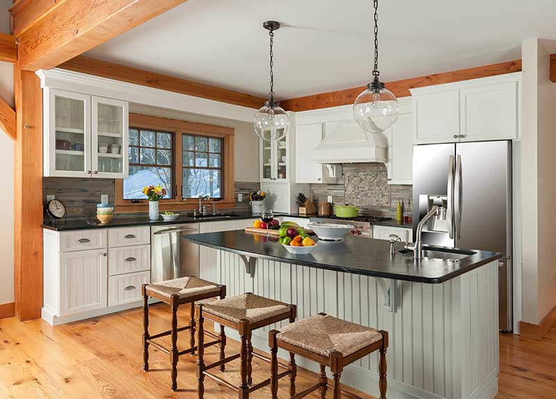 vermont timber frame home kitchen