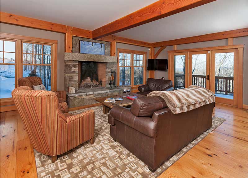timber frame home living room