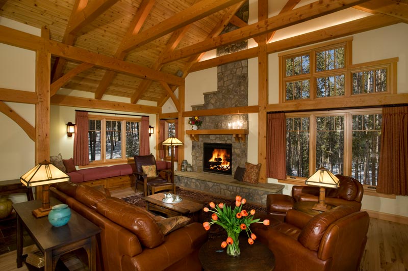 timber frame great room in colorado