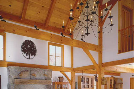 Classic barn timber frame great room 