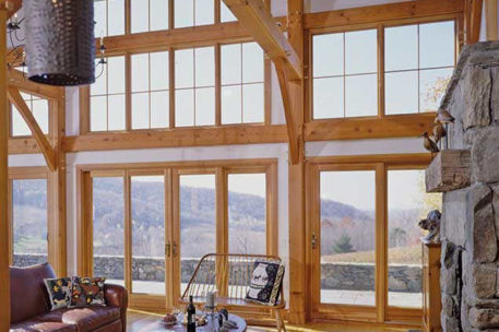Classic barn timber frame great room 