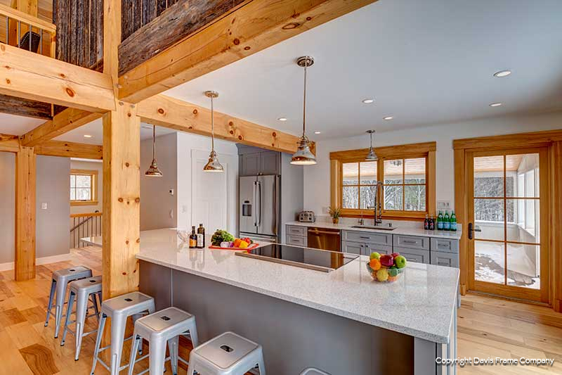 vermont barn home kitchen with gray cabinets