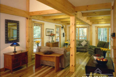 Classic farmhouse timber frame living room 