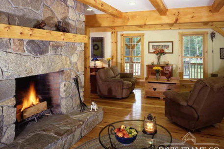 Classic farmhouse timber frame living room 