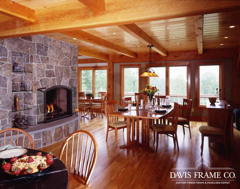 Vermont timber frame home dining room 