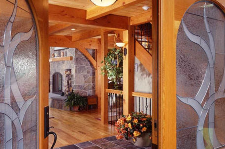 Vermont timber frame home entry