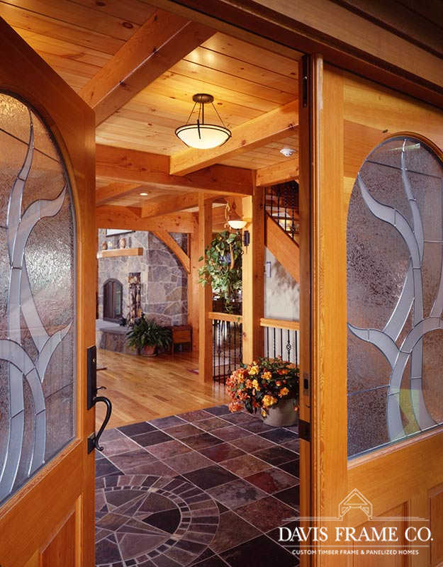 Vermont timber frame home entry