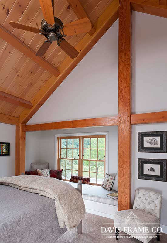 Vaulted ceiling timber frame bedroom 