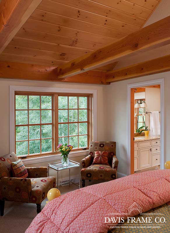 Vaulted ceiling timber frame bedroom 