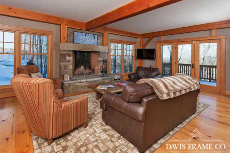 Mountainside timber frame living room 