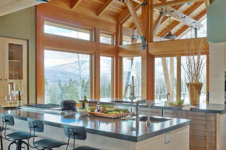 Stowe Vermont modern timber frame ski house kitchen