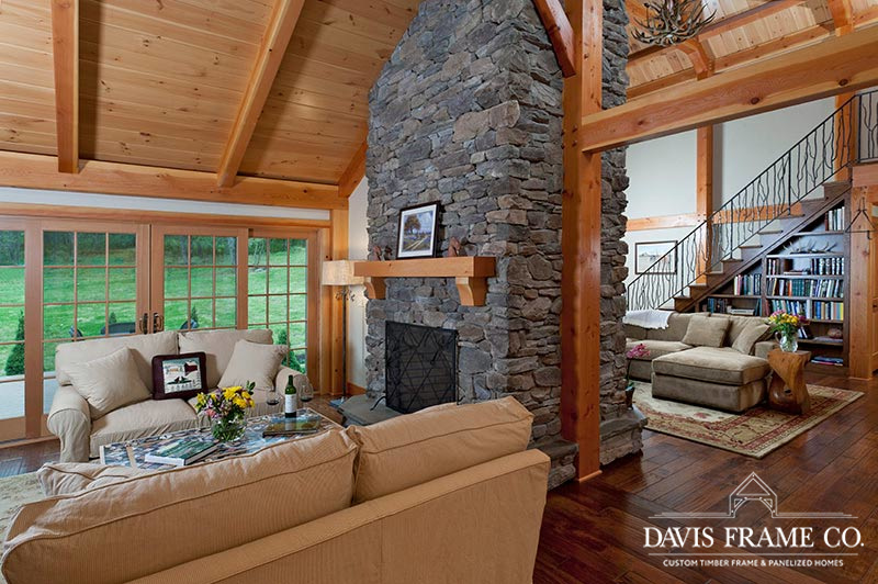 Timber frame living room and great room 