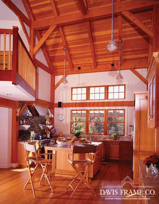 Cathedral ceiling timber frame kitchen 