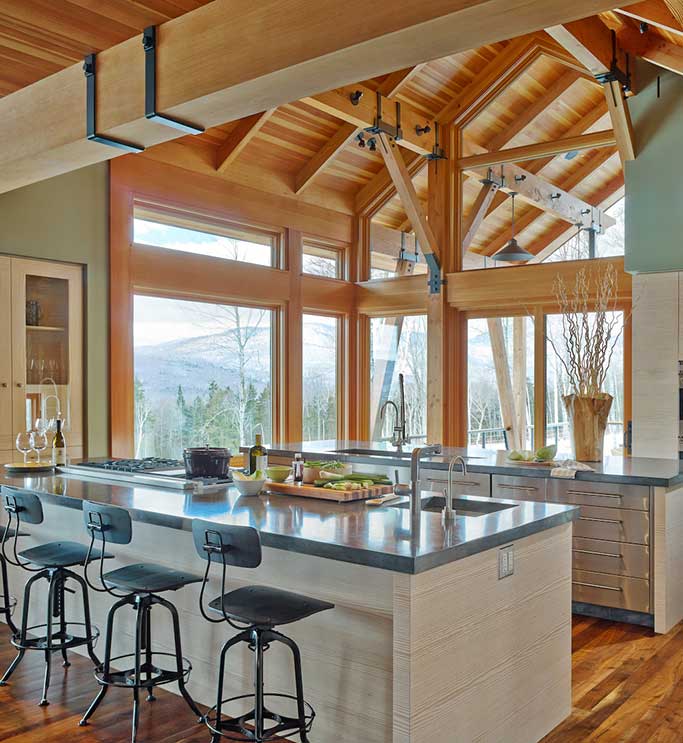 Mountain modern timber frame kitchen